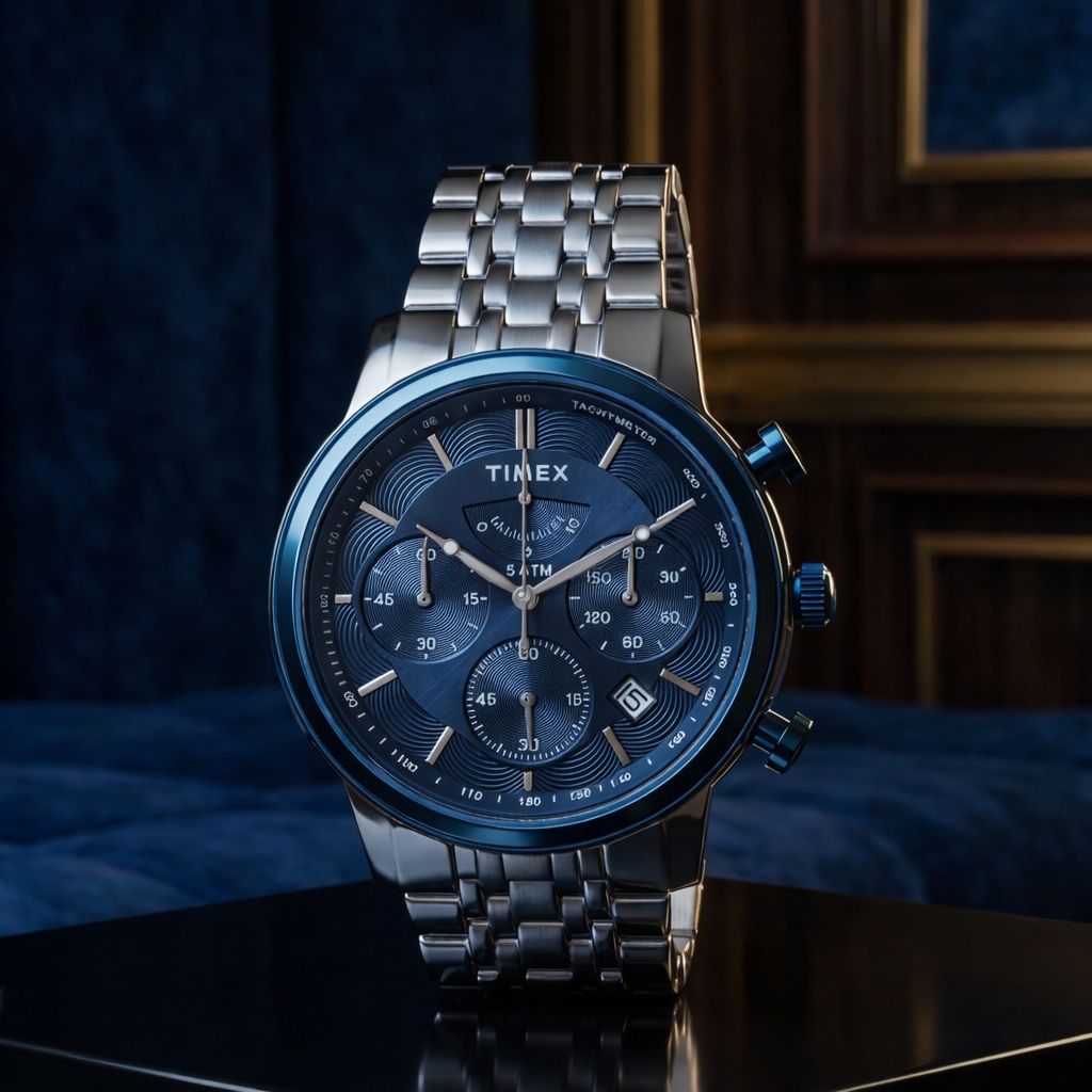 Timex Classic Men’s Chronograph Watch Blue Bezel Silver Dial TW2T23500