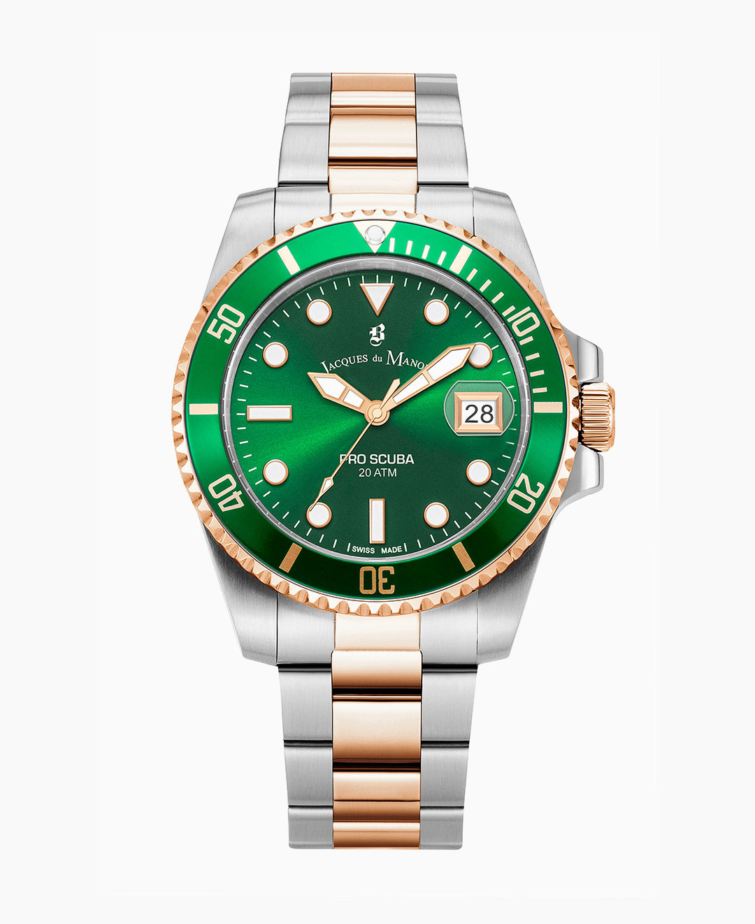 Pro Scuba 43mm Green dial, bicolor rose-stainless steel bracelet, unidirectional rotating bezel Green Dial
