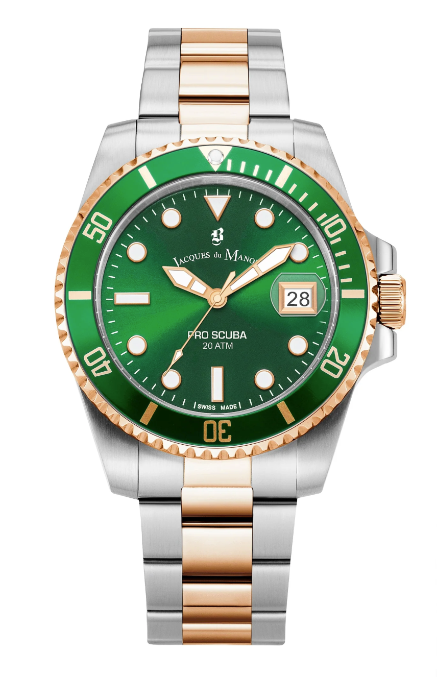 Pro Scuba 43mm Green dial, bicolor rose-stainless steel bracelet, unidirectional rotating bezel Green Dial