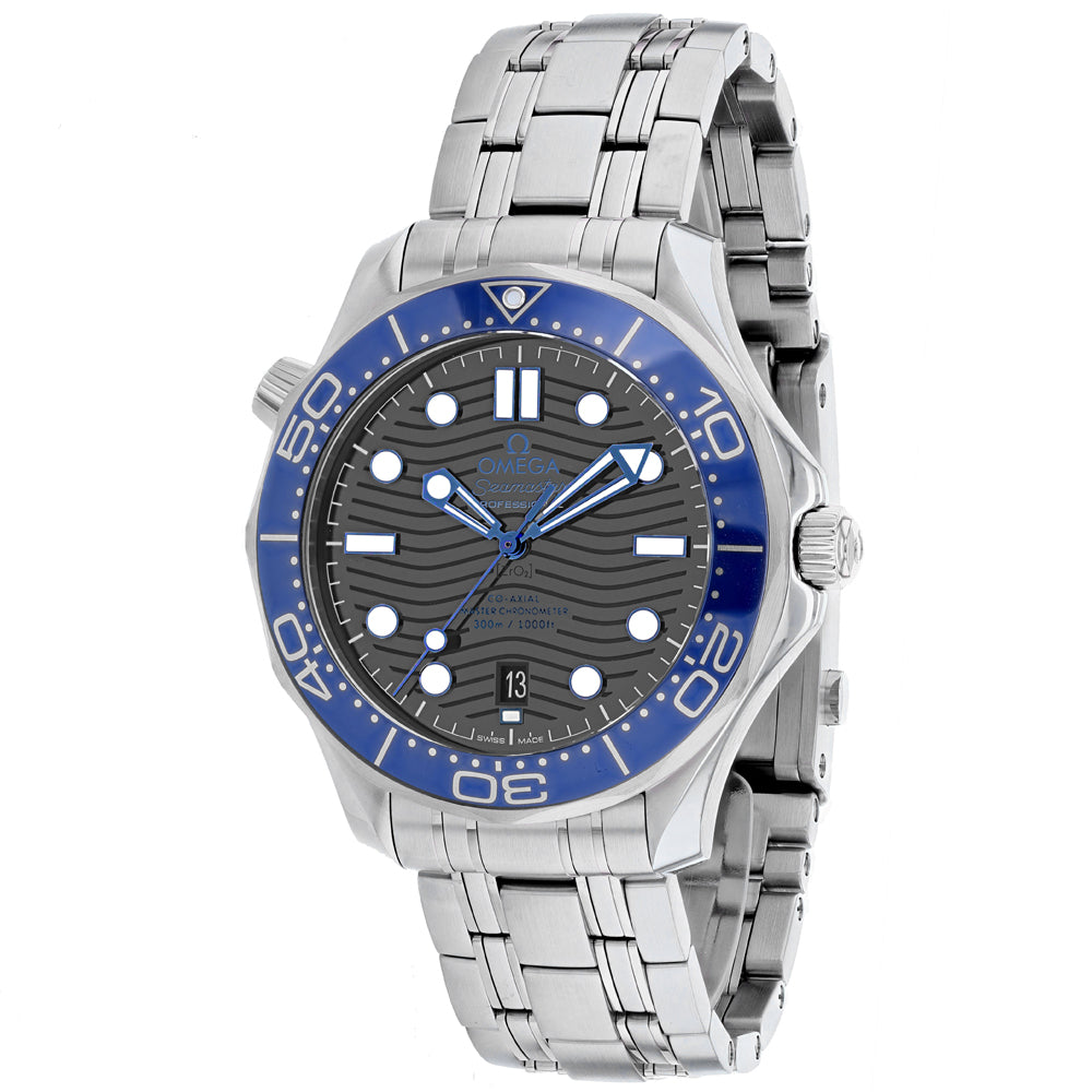 Omega Seamaster Diver 300M Men’s Automatic Watch Grey Dial Blue Bezel 210.30.42.20.06.001