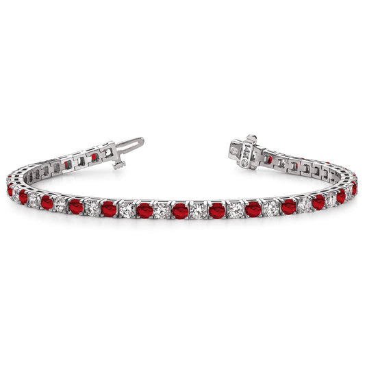 14K White Gold Ruby Tennis Bracelet, 2.5ct