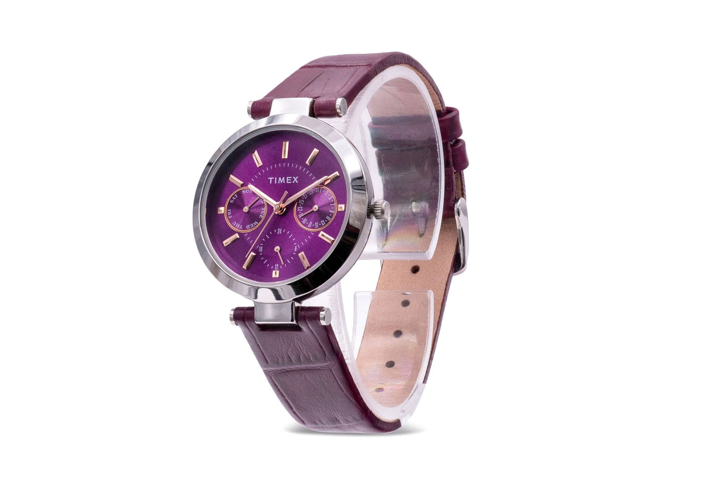 Timex Classic Women’s Quartz Watch Purple Dial Leather Strap TW2T46200