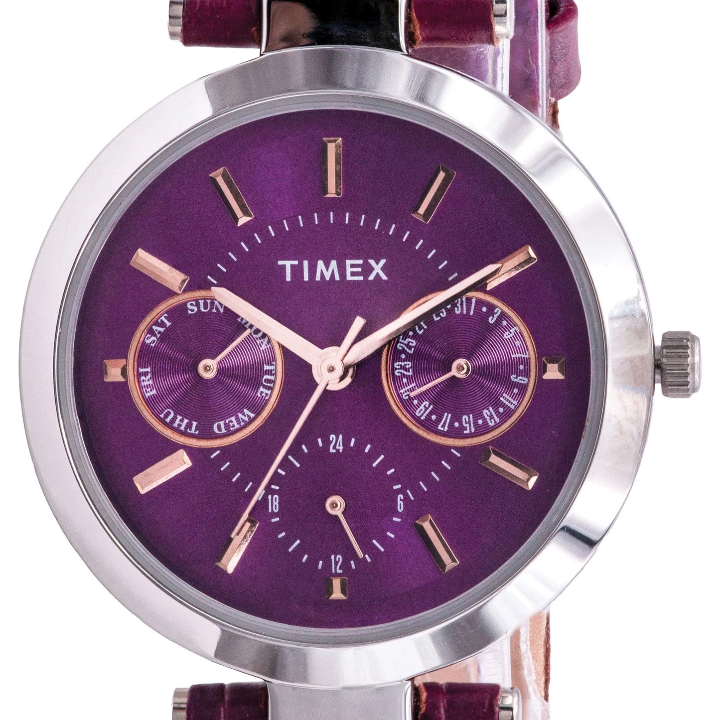 Timex Classic Women’s Quartz Watch Purple Dial Leather Strap TW2T46200