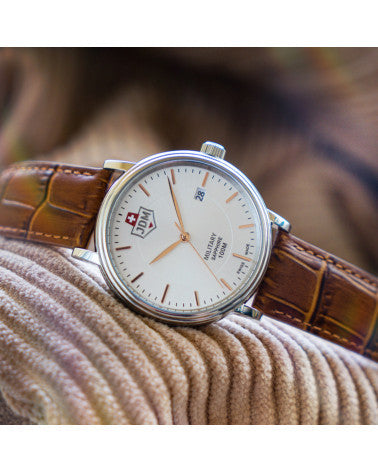 JDM Kilo JDM-WG004-05 40mm Silver Sunray Dial Brown Leather Men’s Dress Watch