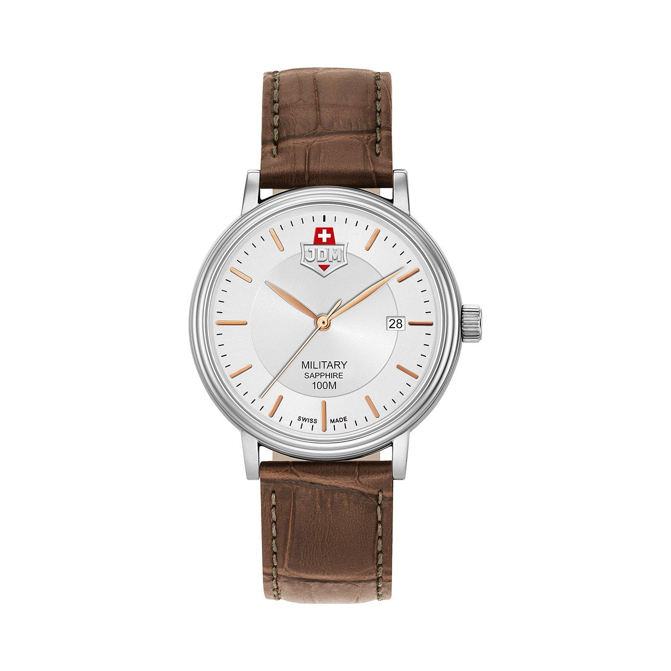 JDM Kilo JDM-WG004-05 40mm Silver Sunray Dial Brown Leather Men’s Dress Watch