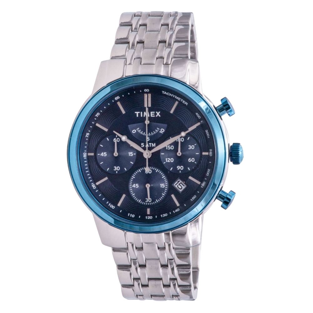 Timex Classic Men’s Chronograph Watch Blue Bezel Silver Dial TW2T23500