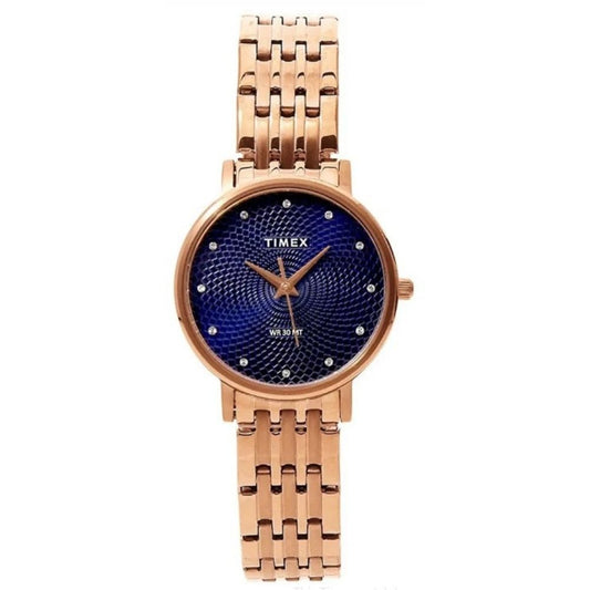 Timex Classic Women’s Quartz Watch Rose Gold Tone Blue Dial TW2T38600