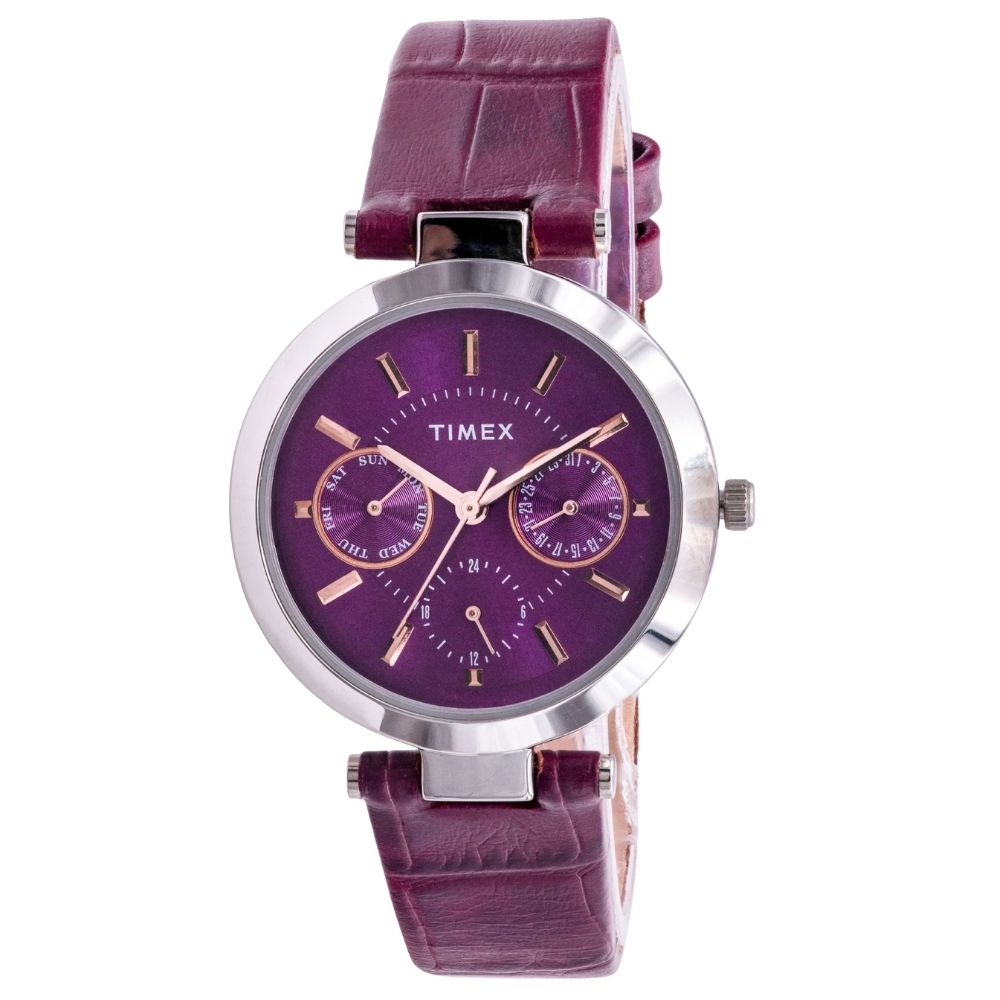 Timex Classic Women’s Quartz Watch Purple Dial Leather Strap TW2T46200