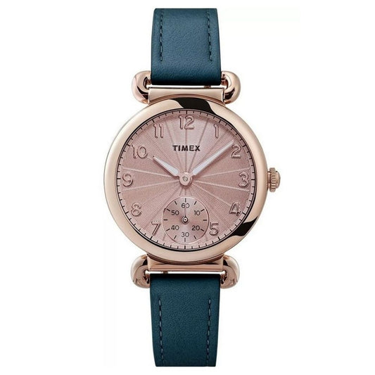 Timex Model 23 Women’s Quartz Watch Rose Gold Tone Navy Leather Strap TW2T88200