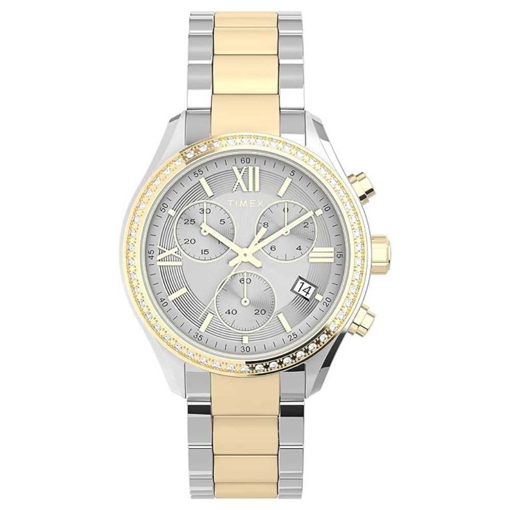 Timex Women’s Standard Chronograph Watch Silver Dial Two Tone Bracelet TW2V57700