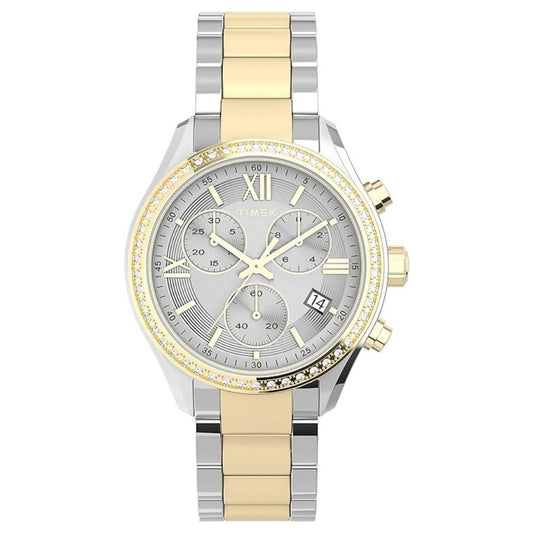 Timex Women’s Standard Chronograph Watch Silver Dial Two Tone Bracelet TW2V57700