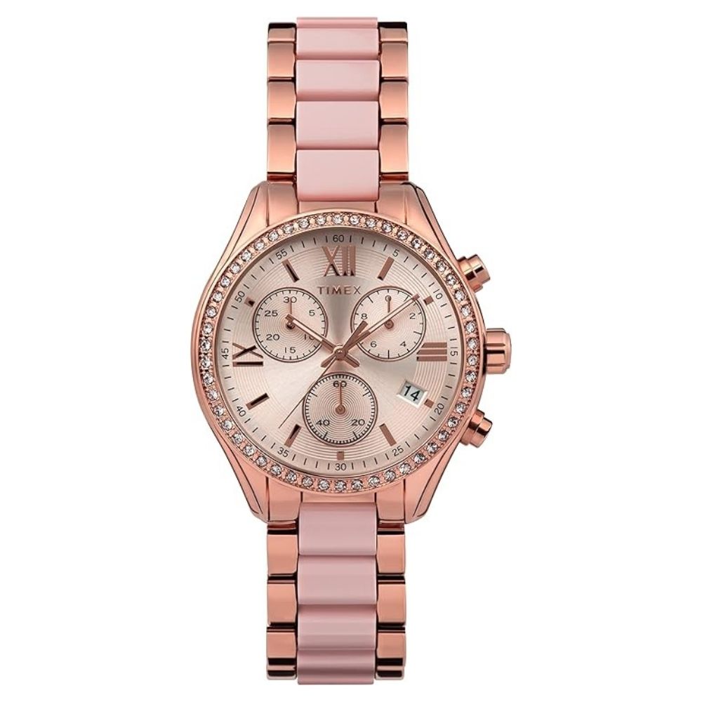 Timex Women’s Analog Watch Rose Gold Tone Alloy Band 38mm TW2V75000